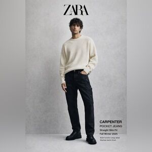 Zara Men’s Carpenter Pocket Jeans Black 30x30 (Runs tight)